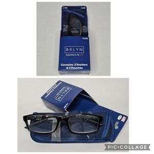 Bklyn Windsor +3.00 Black Plastic Reading Glasses and Pouches Missing 1 Pair